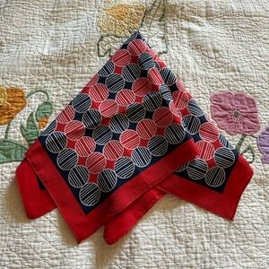 SOLD- 60s red and navy silk scarf 🧣